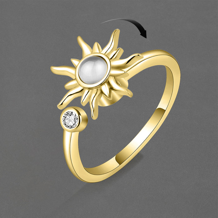 Wholesale Chic Adjustable Sunflower Ring In Gold Tone Copper Spinning Stress Relief Ring For Women Boutique Jewelry Resale