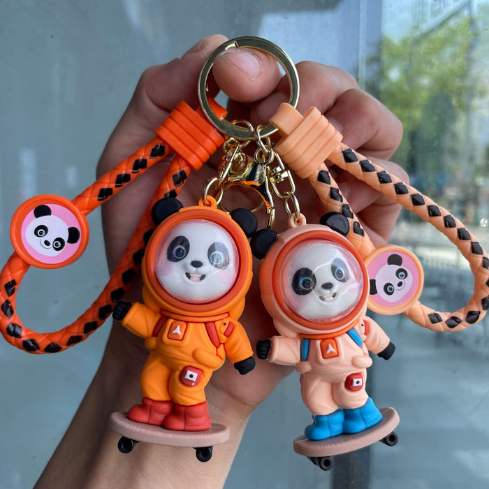 Wholesale Creative Skateboarding Panda Astronaut Keychain Car Key Pendant Bag Hanging Decoration Exquisite Small Gift Wholesale