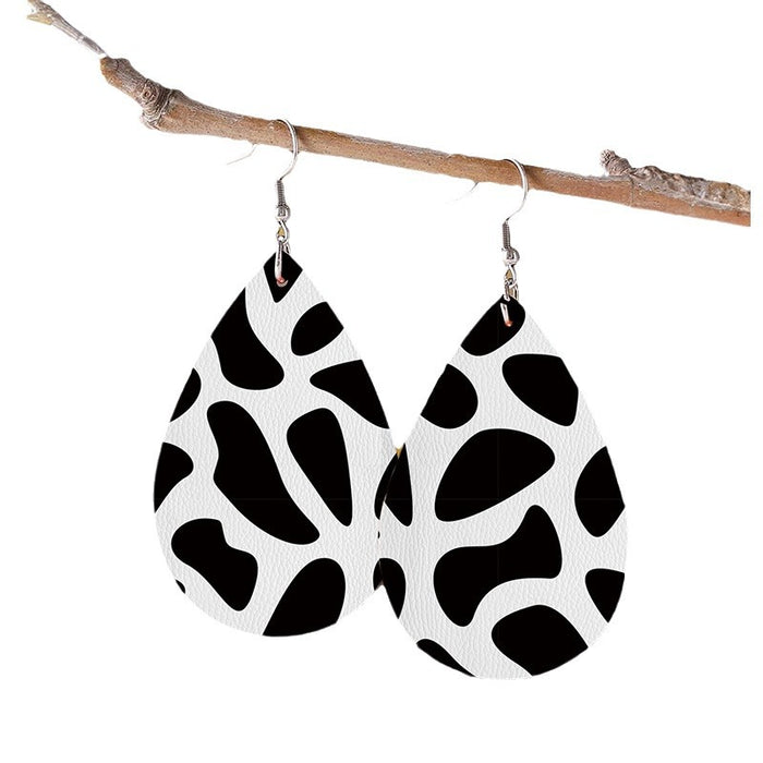 Wholesale Water Drop Leopard Print Leather Earrings JDC-ES-Fushen001