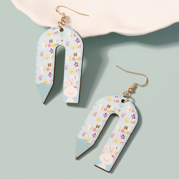 Wholesale cartoon painted bunny U-shaped earrings simple all-match niche earrings for women