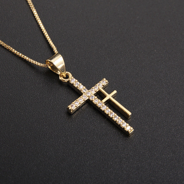 Wholesale Copper Gold Plated Micro-Inlaid Zirconia Cross Necklace JDC-NE-BaiTian009