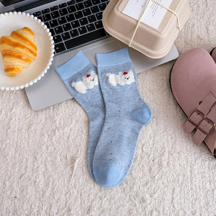 Wholesale Socks, tube socks, color blocked dot yarn, cartoon plush socks