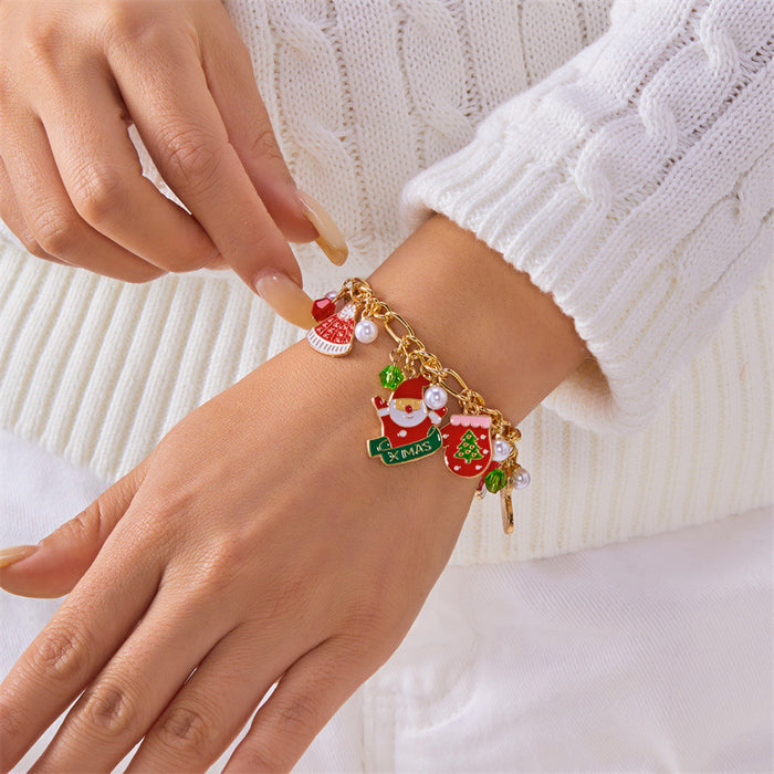 Wholesale Christmas jewelry creative  Christmas tree multi-color candy pendant pearl paper card bracelet