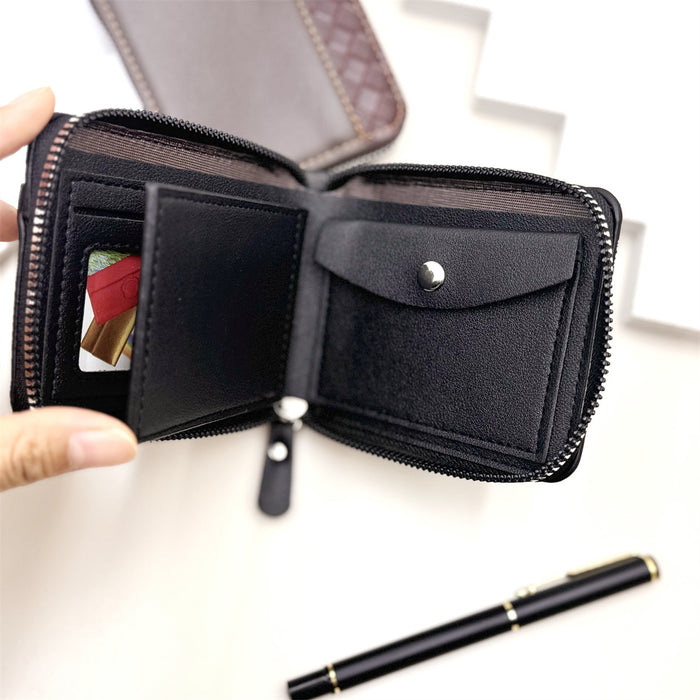 Wholesale Retro Plaid PU Leather Zipper Wallet - Trendy Men' s Short Bifold for Everyday Use MOQ≥2