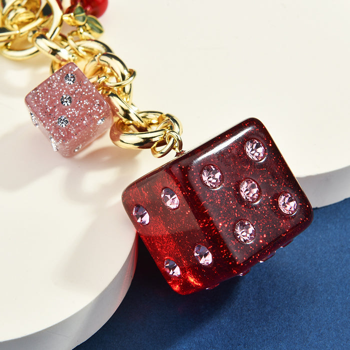 Wholesale dice bag hanging vintage cherry keychain pendant bag hanging dice glitter pink
