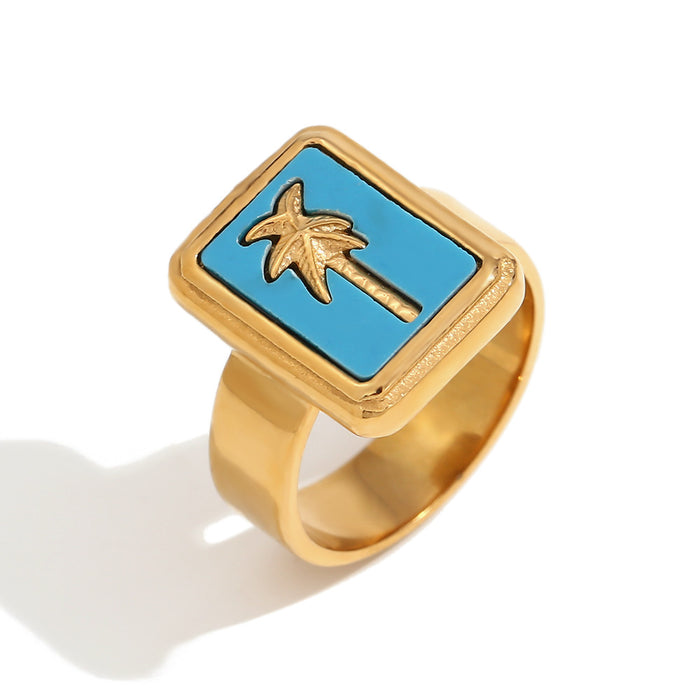 Wholesale Personalized Oil-Drip Ring Stainless Steel Plated with Gold Peach Heart Flower
