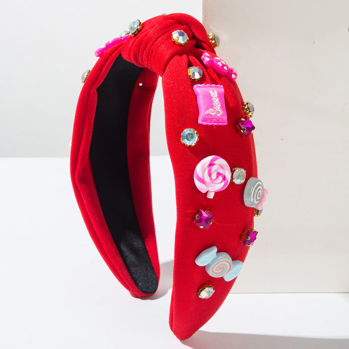 Wholesale Valentine' s Day rhinestone headband with resin candy embellishments