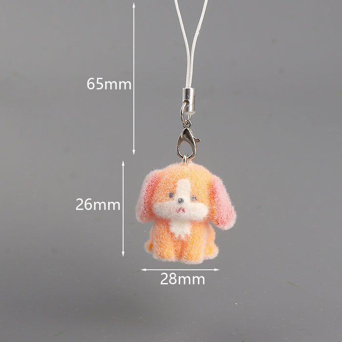 Wholesale 3D Flocked Resin Dog Pendant Mini Doll Phone Charm DIY Keychain
