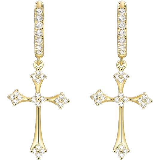 Wholesale Cross pendant earrings, copper plated genuine gold ear buckles, high-end and light luxury accessories