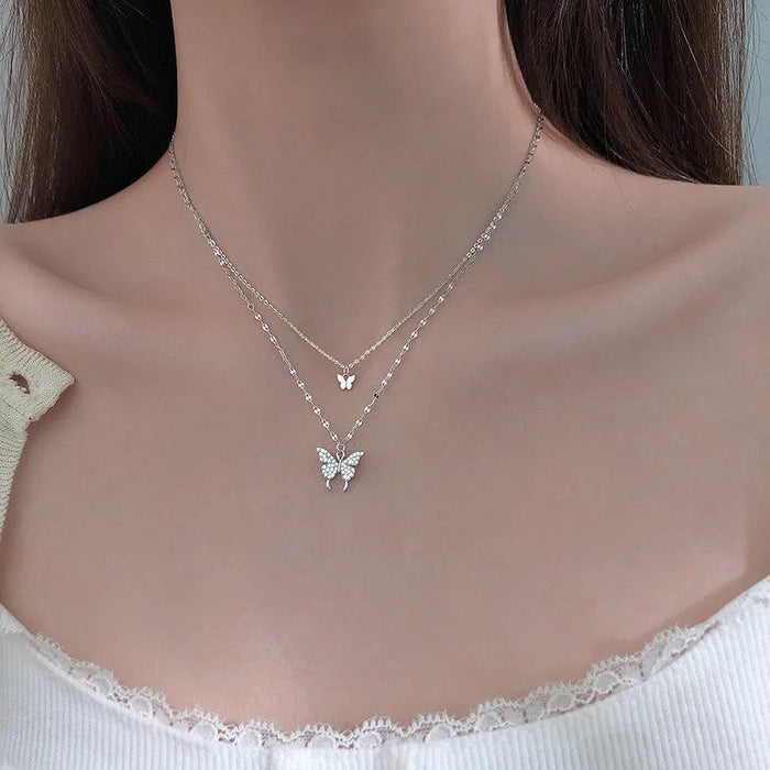 Wholesale Butterfly double-layer necklace that does not fade, collarbone chain with temperament, layered necklace, versatile