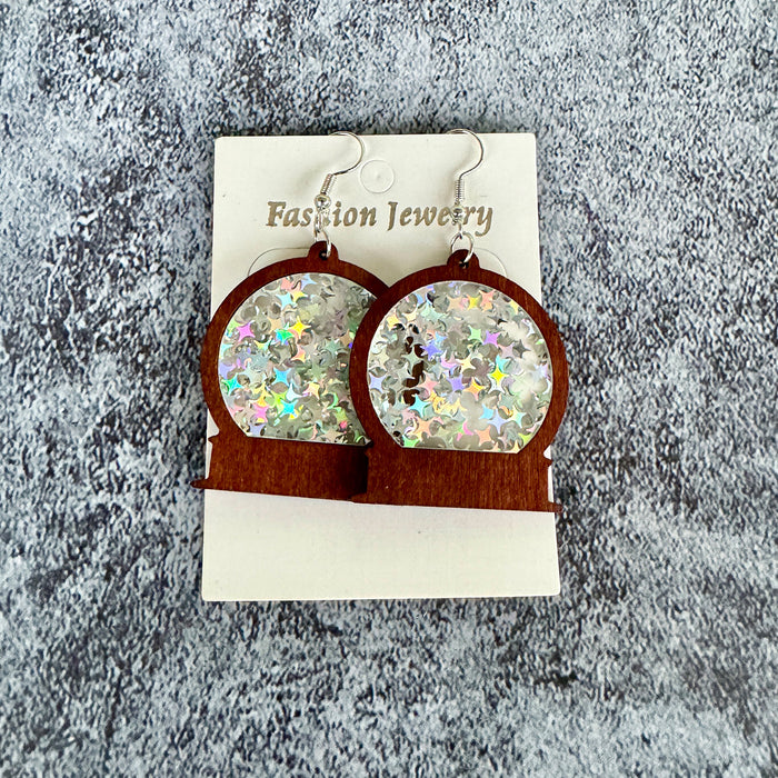 Wholesale Christmas earrings acrylic inlaid wood imitation glass ball