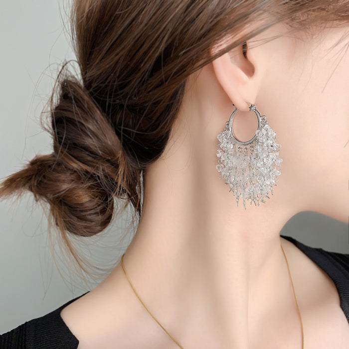 Wholesale Fully encrusted chain tassel statement earrings