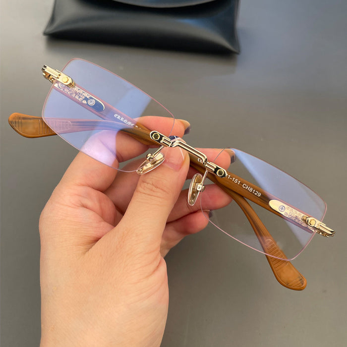 Wholesale Retro perforated frameless glasses with personalized frames for men and women, ultra light and fashionable