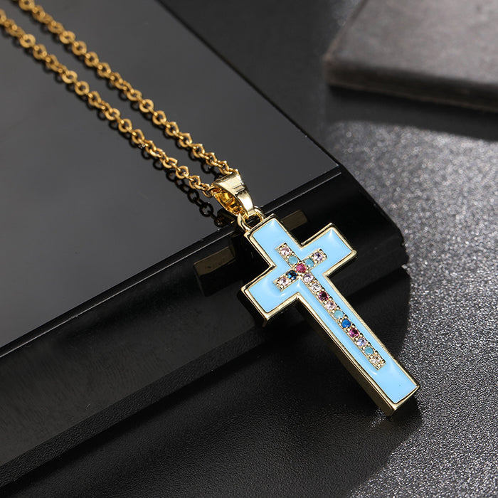 Wholesale Copper Inlaid Zircon Cross Pendant Necklace JDC-NE-ShangY035