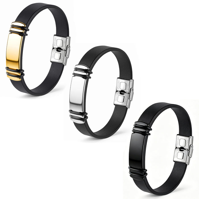 Wholesale Men' s Stainless Steel Buckle Silicone Wristband - Blank Engravable Jewelry Accessory Gift