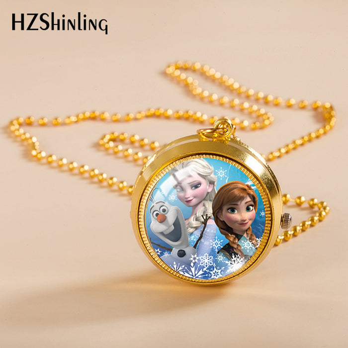 Wholesale Cartoon cute rotating pocket watch student flip necklace