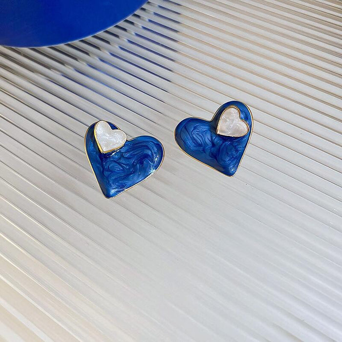 Wholesale Drip oil dyed heart-shaped earrings, pure silver needle earrings, new niche design, temperament earrings
