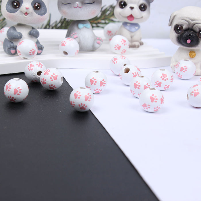 Wholesale 50PCS Dog Paw Pink Black Cat Paw Bone Wooden Beads JDC-BDS-TianYue020