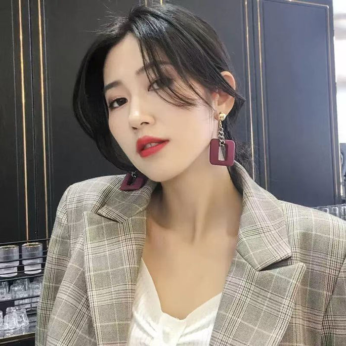Wholesale Exaggerated high-end temperament metal red earrings women's geometric square long earrings