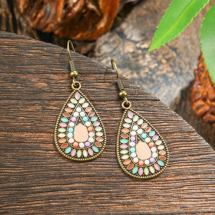 Wholesale Dripping Glaze Alloy Earrings Retro Ethnic Style Geometric Design MOQ≥2