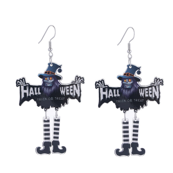 Wholesale  Earrings Acrylic Double-Sided Long-Legged Witch Pumpkin Man Skull Horror Atmosphere Earrings