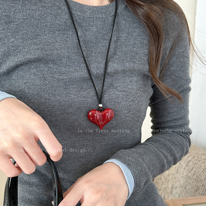 Wholesale Bow necklace, new minimalist style sweatshirt chain, niche and versatile black leather rope accessory