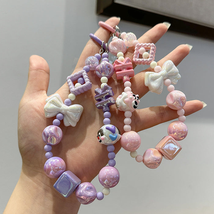 Wholesale Creative bow bead acrylic keychain bracelet pendant chain