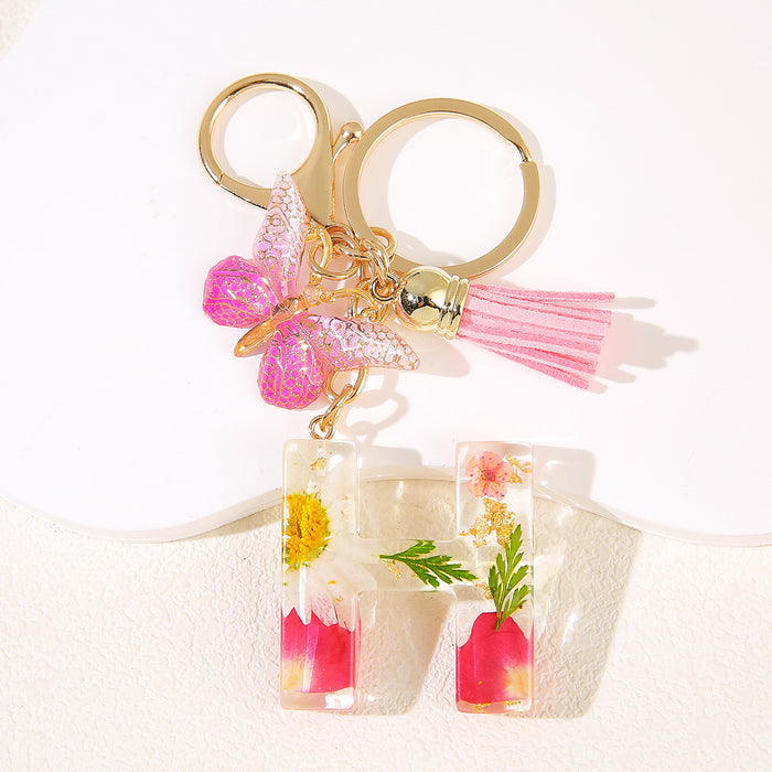 Wholesale Glue Dried Flower English 26 Letter Keychain Daisy Petal Letter Keychain  Pendant