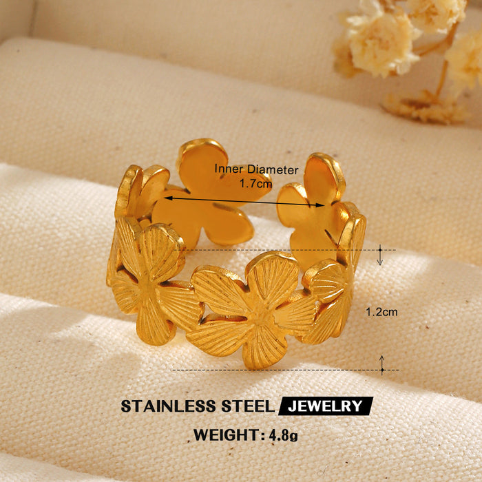 Wholesale women's Stainless steel Gold Plated Rings flower Adjustable rings