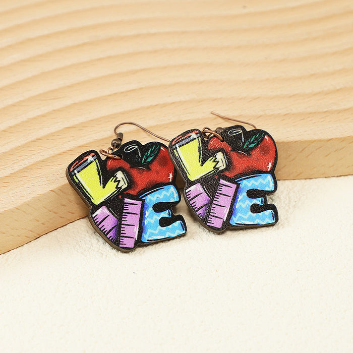 Wholesale Thanksgiving Nurses Day Back to School Season Farm Love Love Turkey Mushroom Women' s Wooden Earrings