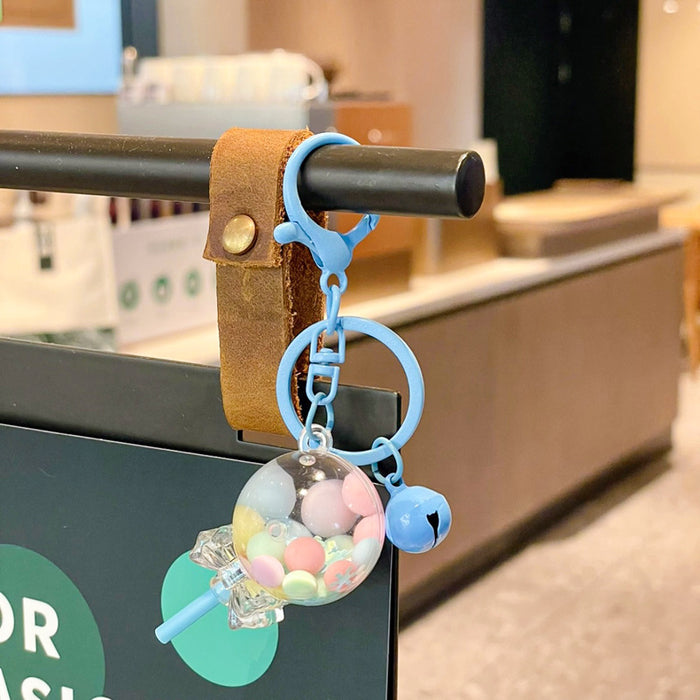 Wholesale Creative oil colored bead lollipop keychain cute cartoon car couple bag pendant small gift