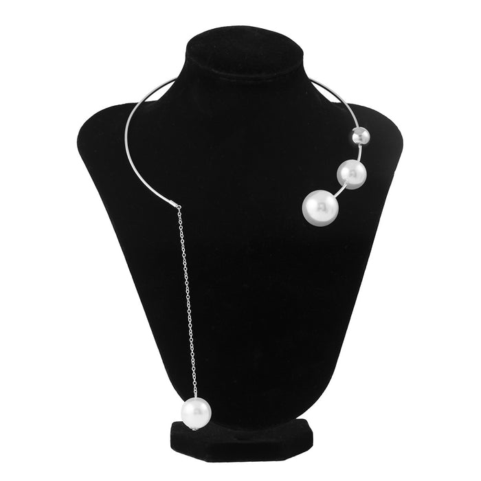 Wholesale Minimally geometric personalized round bead collarbone chain with niche design, open collar imitating pearl necklace