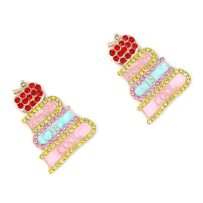 Wholesale creative book with letters drop oil alloy colored diamond earrings ear studs