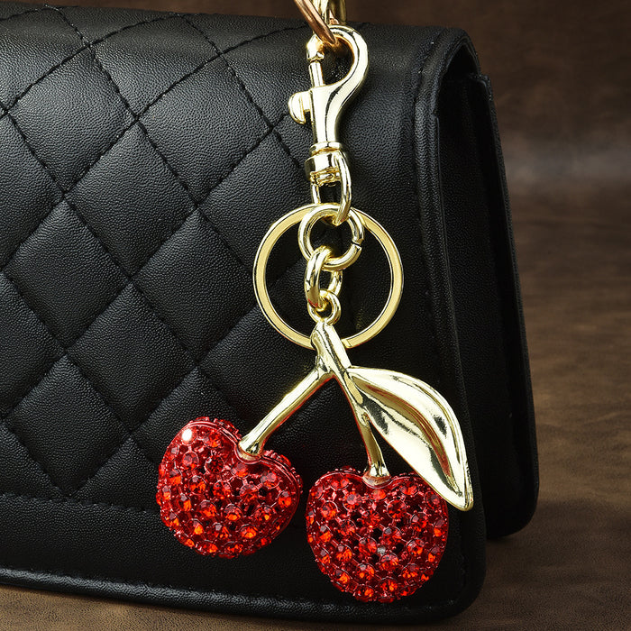 Wholesale lock ring full diamond cherry bag key chain cross-border fruit cherries