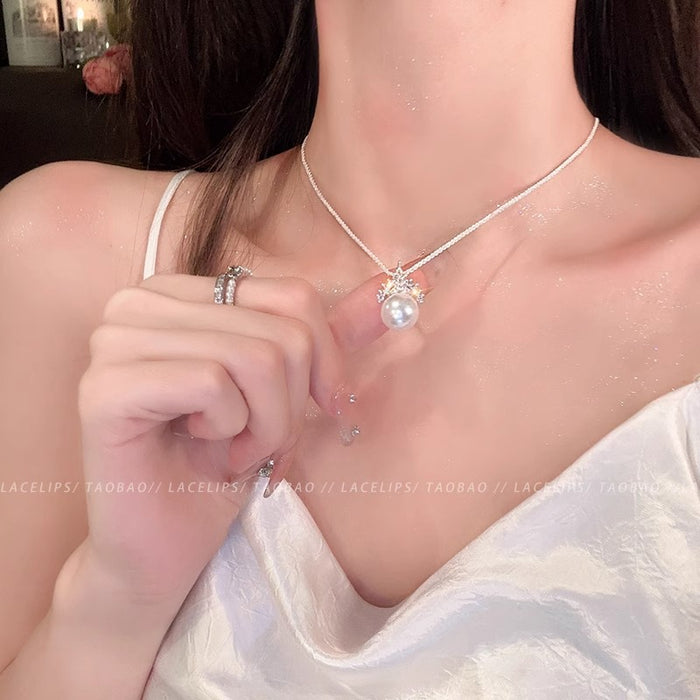 Wholesale Pearl temperament zircon necklace, collarbone chain, necklace pendant, light luxury, niche accessories