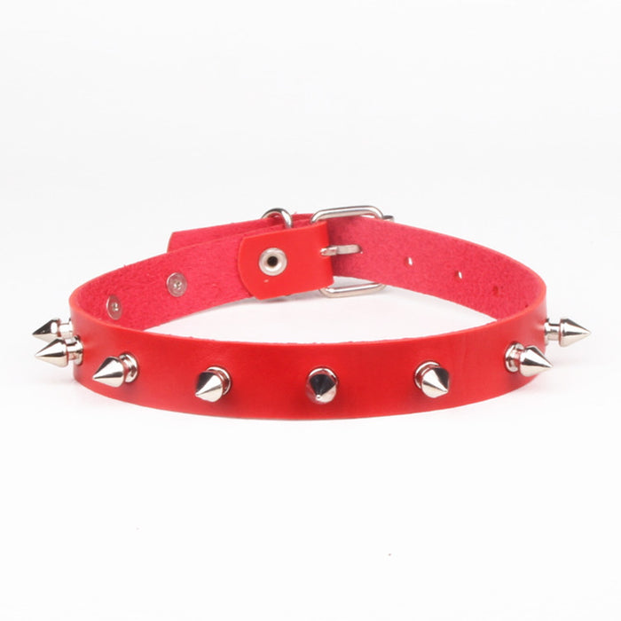Wholesale Sharp nail rivet PU leather collar neck chain with collarbone chain