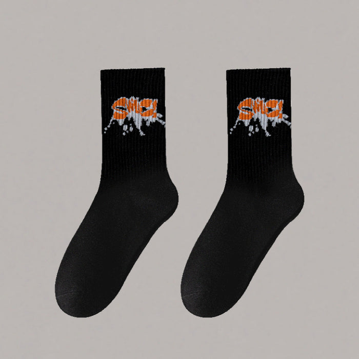 Wholesale 5pcs White socks men' s mid-calf socks autumn and winter basketball socks couple stockings black and white sports socks