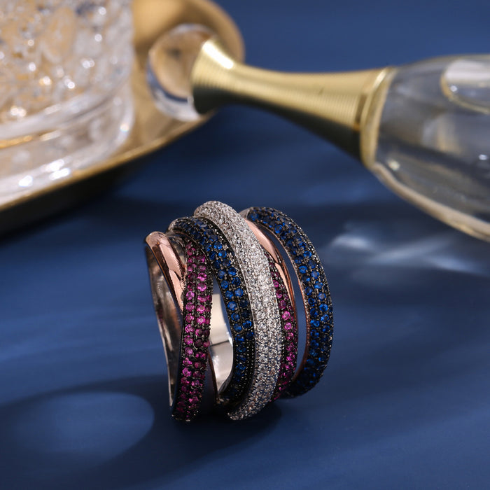 Wholesale Cross-line ring with zircon color matching ring