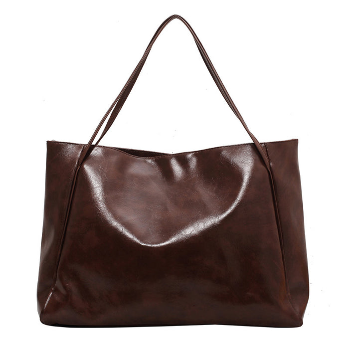 Wholesale Tote bag, large capacity soft leather shoulder bag, retro casual hand-held bucket bag