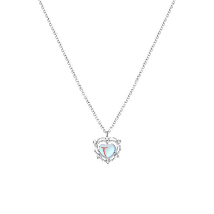 Wholesale Fashionable gradient moonstone heart-shaped necklace with hollowed out atmosphere, collarbone chain, neck chain