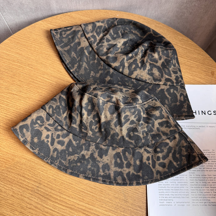 Wholesale Retro leopard print fisherman hat, personalized, versatile, casual, no makeup sun visor hat