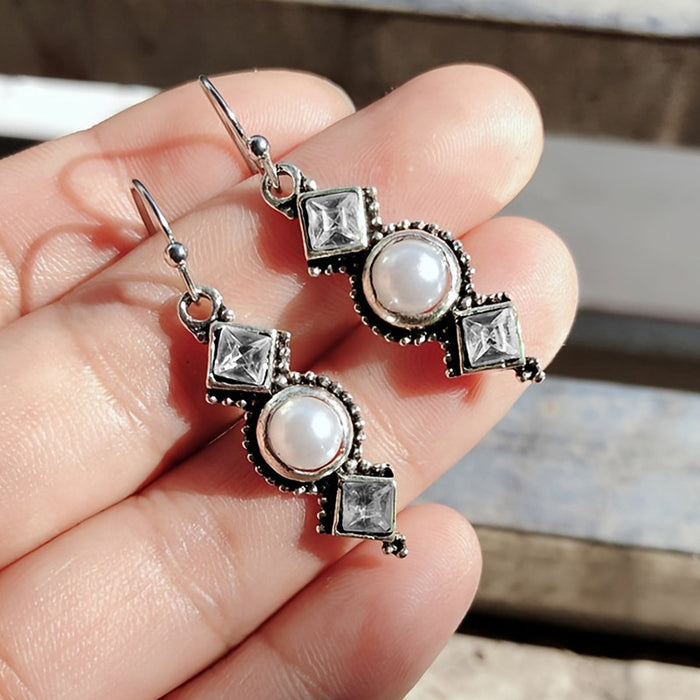 Wholesale Geometric square olive green rhinestone earrings