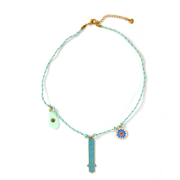 Wholesale Personalized original design knotted cotton rope necklace paired with stainless steel drip oil pendant accessories wholesale