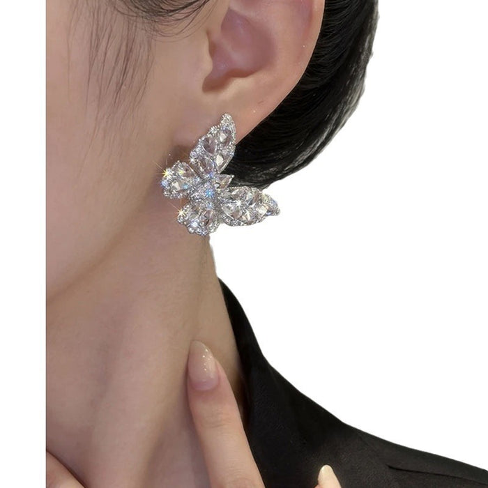 Wholesale Silver Needle Set Diamond Zircon Butterfly Earrings JDC-ES-HuiHe005