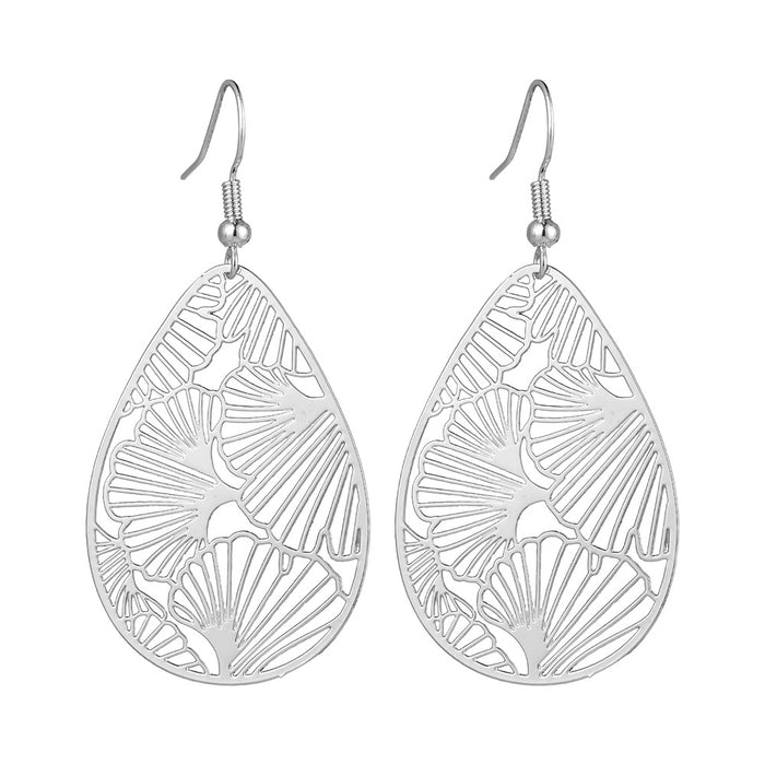 Wholesale Metal copper plate ginkgo leaf pattern hollow out light and thin style retro earrings women's long earrings
