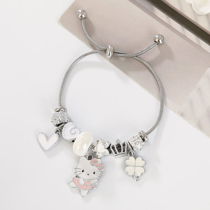 Wholesale Cartoon beaded heart and lucky four-leaf clover adjustable bracelet