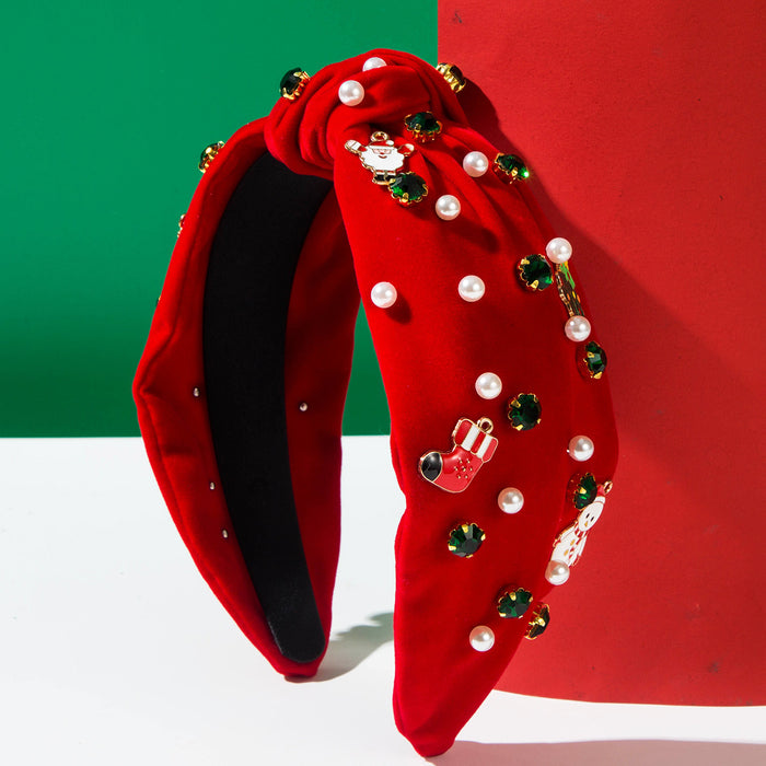Wholesale Imitation Pearl Rhinestone Christmas Headband Santa Hair Fashion Accessory