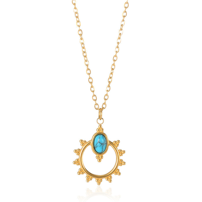 Wholesale Double Layer Gold Stainless Steel Simple Turquoise  Necklace