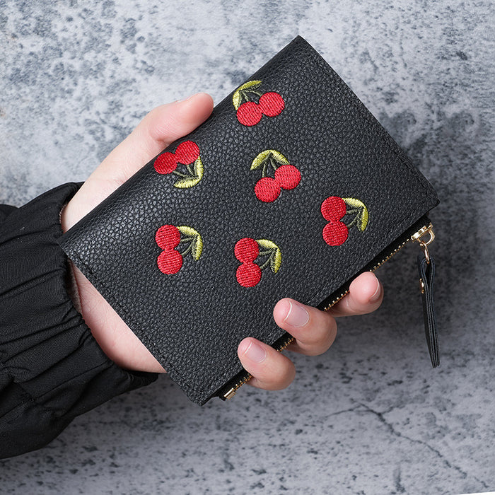 Wholesale Blue Embroidered Fruit Pattern PVC Wallet for Daily Matching MOQ≥3