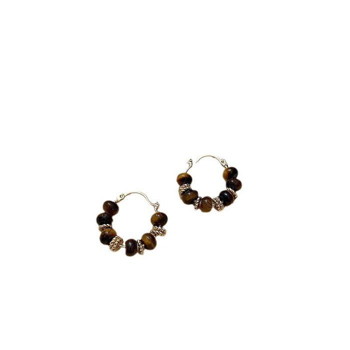 Wholesale Tiger Eye Stone Retro Ear Buckle, New, Small, Light, Luxury, High End, Unique Temperament Earrings
